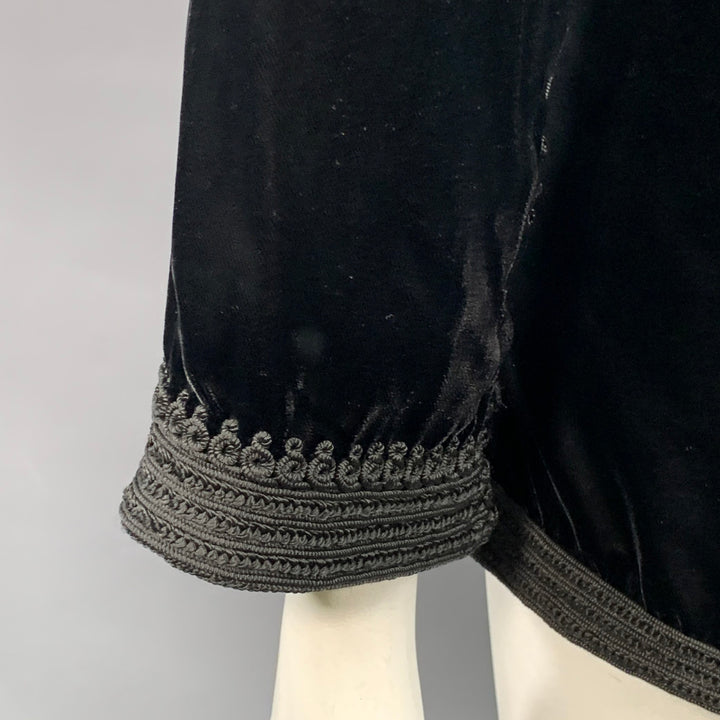 AU FIL D'OR Size L Black Velvet Embroidered Trim Stand Up Collar Jacket