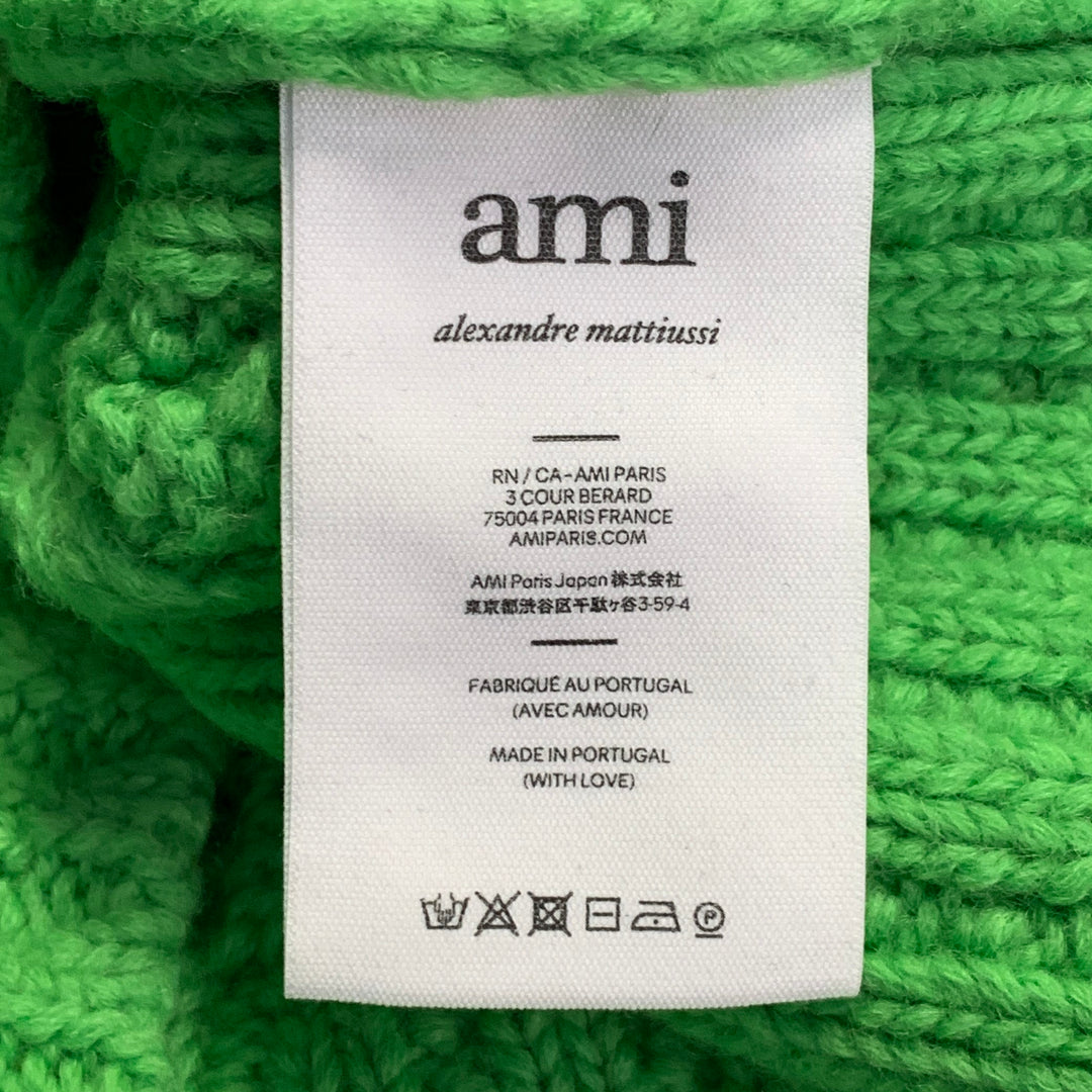 AMI by ALEXANDRE MATTIUSSI Size M Lime Green Cable Knit Wool Cropped Sweater