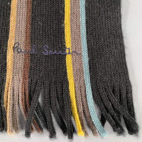 PAUL SMITH Black Multi Color Stripe Rib Knit Scarf