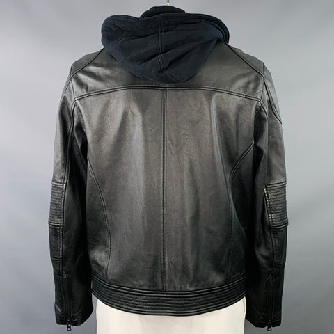 WEST COAST LEATHER Size L Racer Black Lambskin Leather Hooded Zip Up Jacket