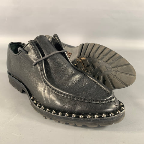 DSQUARED2 Worlds End Size 7 Black Silver Studded Leather Lace Up Shoes