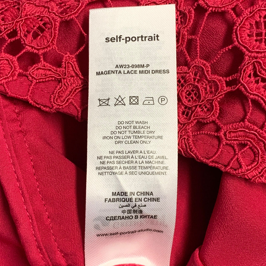SELF-PORTRAIT AW23 Size 2 Pink Magenta Polyester Blend Lace Shirt Dress