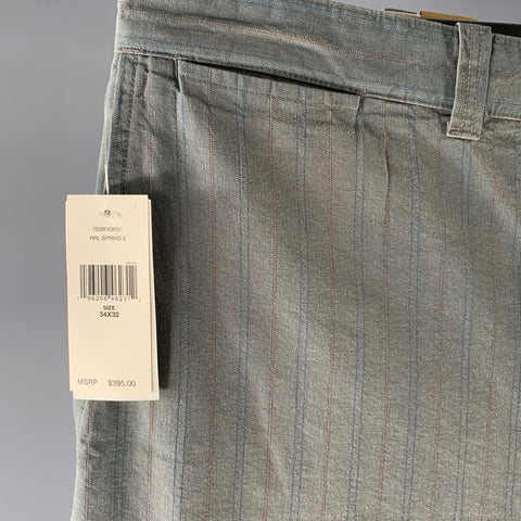 RRL by RALPH LAUREN Size 34  Teal Blue Brown Stripe Cotton Blend Casual Pants