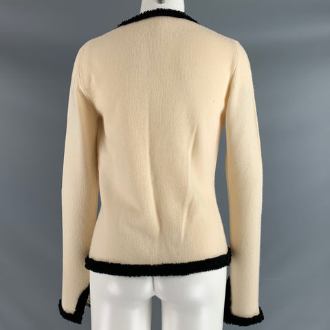 CHANEL Size M Cream Black Cashmere Contrast trim Open Front Cardigan