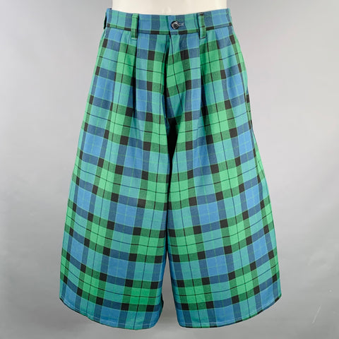 KIDILL AW22 Size 36 Green Blue Black Plaid Oversized Polyester Blend Shorts Suit