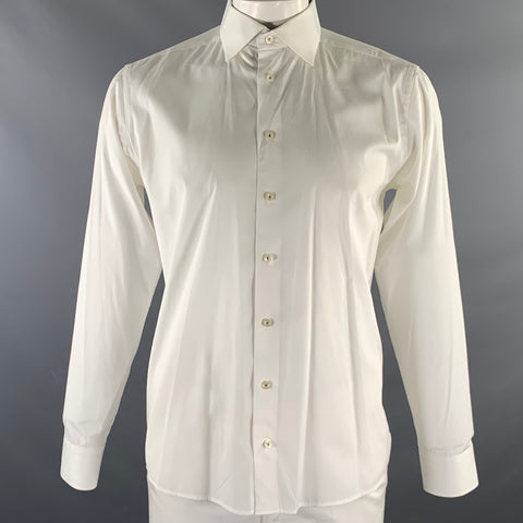 Chemise boutonnée à manches longues en coton fleuri blanc marine ETON Taille L
