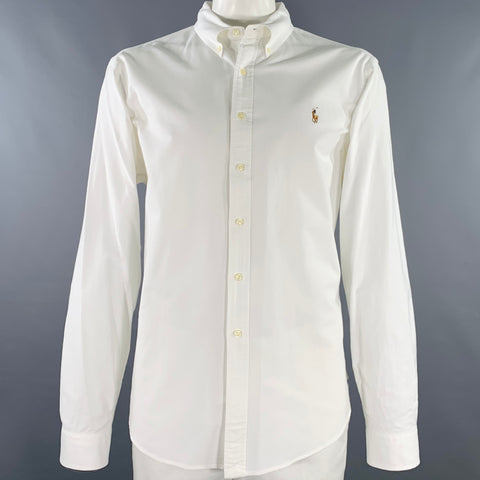 RALPH LAUREN Size XXL White Cotton Blend Button Down Long Sleeve Shirt