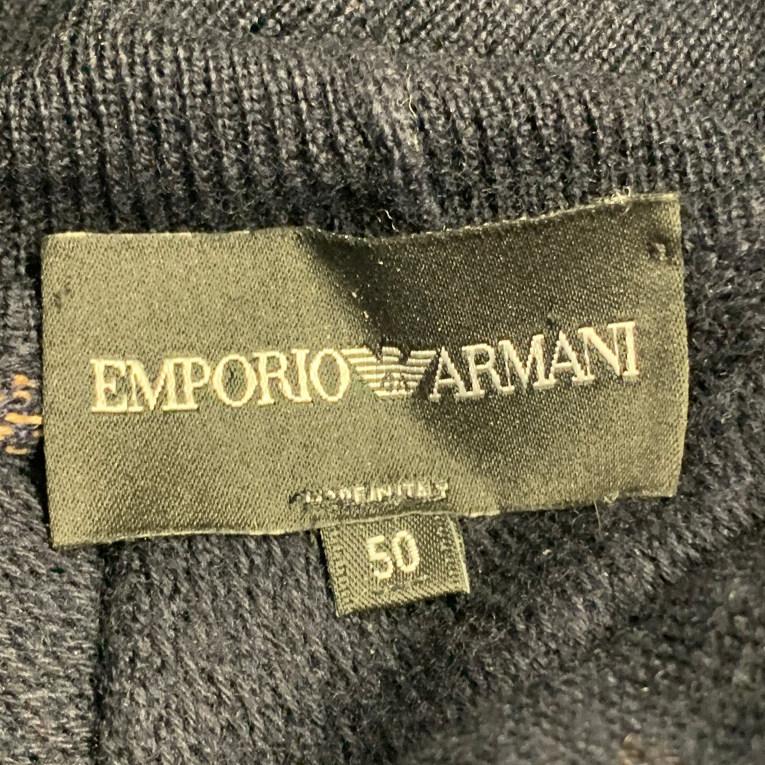 EMPORIO ARMANI Size M Navy Tan Contrast Trim Wool Turtleneck Pullover