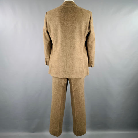 POLO by RALPH LAUREN Size 44 Brown Beige Herringbone Virgin Wool Suit