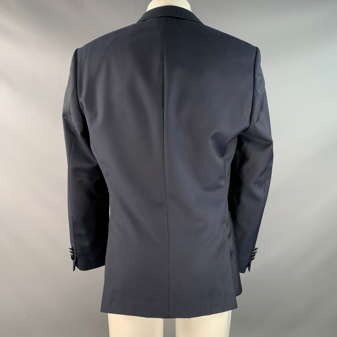 HUGO BOSS Size 42 Long Navy Blue Dots Virgin Wool Peak Lapel Sport Coat