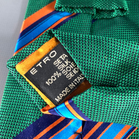ETRO Green Orange & Blue Stripe Silk Tie