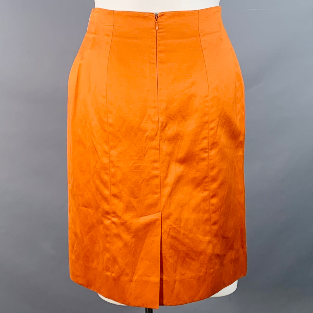YVES SAINT LAURENT Size 10 Orange Cotton Linen Back Zipper Pencil Skirt