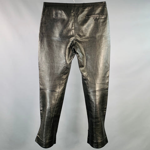 PRADA Size 32 Black Leather Low Rise Flared Casual Pants