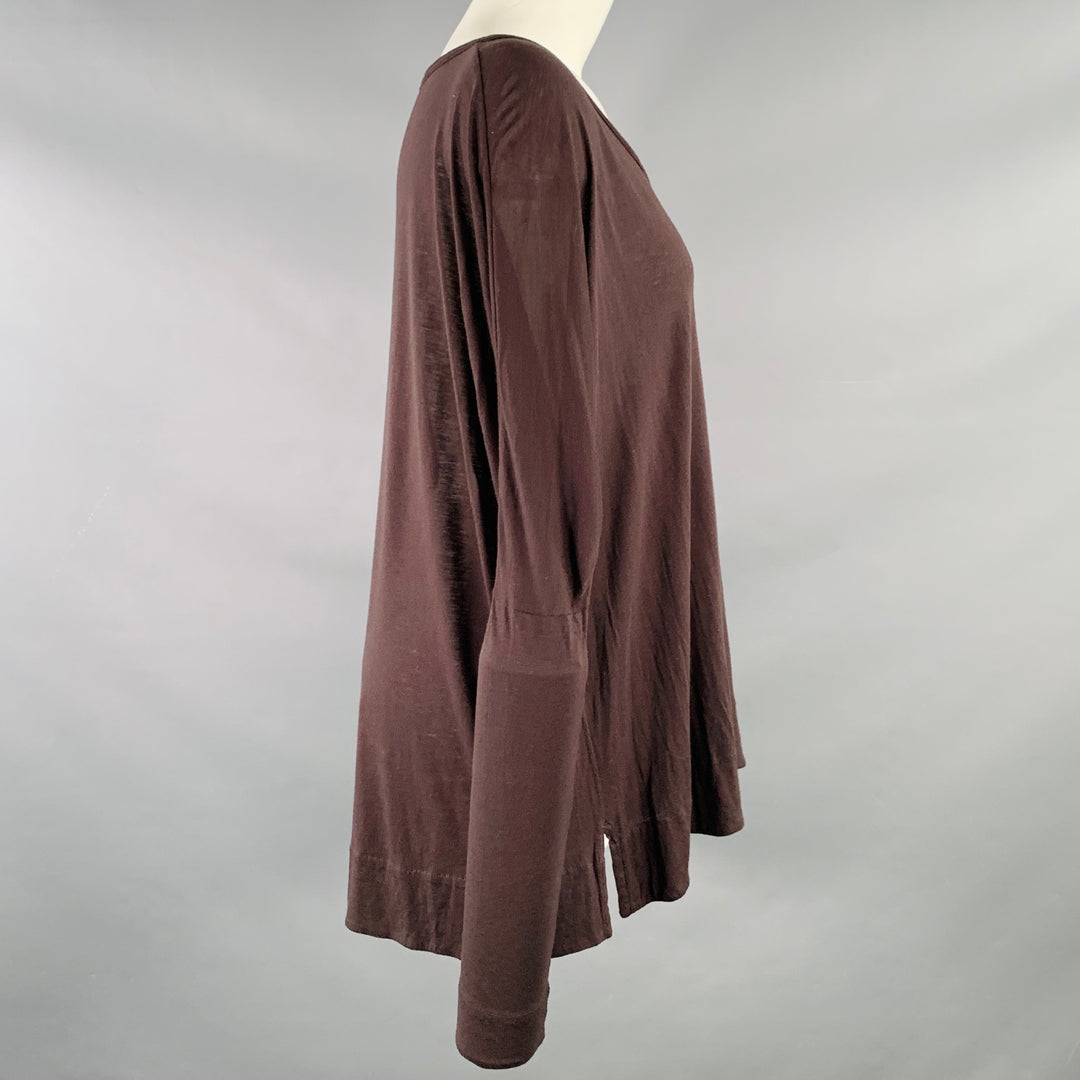 ANN DEMEULEMEESTER Size M Brown Jersey Scoop Neck Casual Top