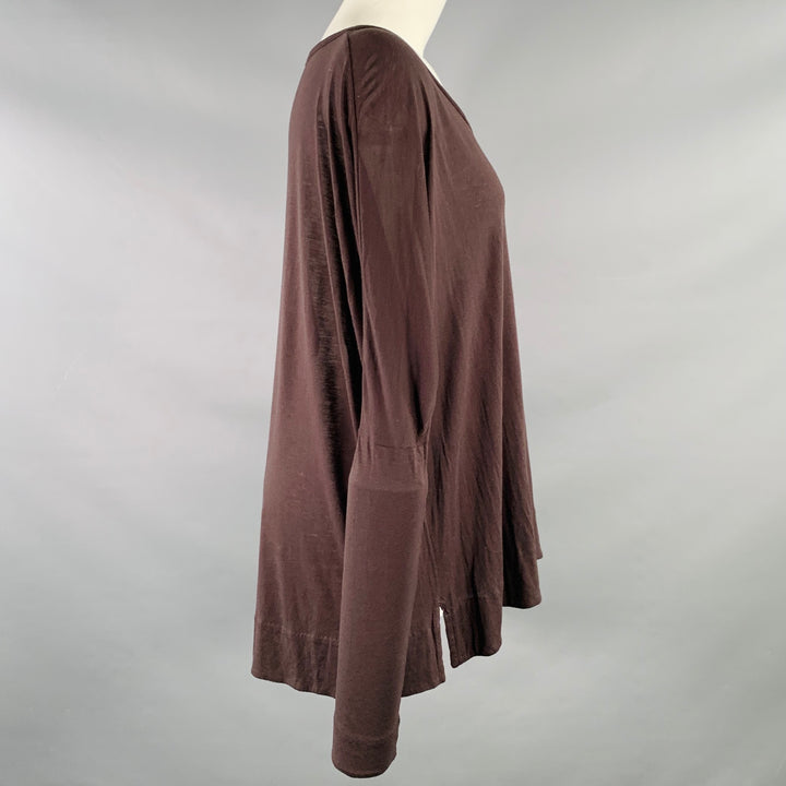 ANN DEMEULEMEESTER Size M Brown Jersey Scoop Neck Casual Top
