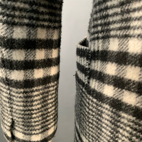 ALLSAINTS Taille 6 Ensley Carreaux Noir Gris Laine Mélange Plaid Manteau Croisé