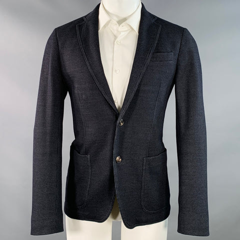 ARMANI COLLEZIONI Size 40 Black Navy Textured Wool Blend Sport Coat