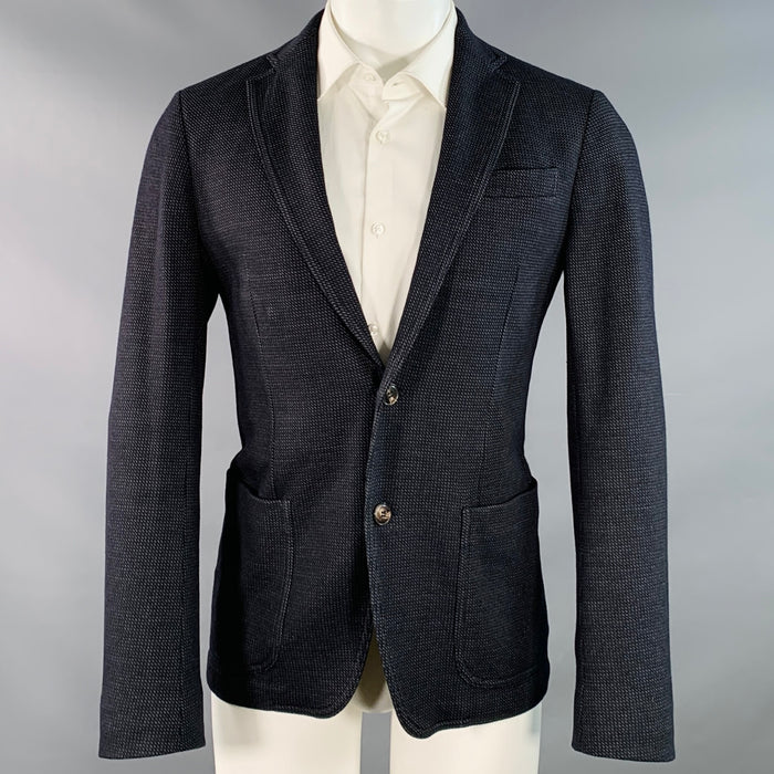 ARMANI COLLEZIONI Size 40 Black Navy Textured Wool Blend Sport Coat