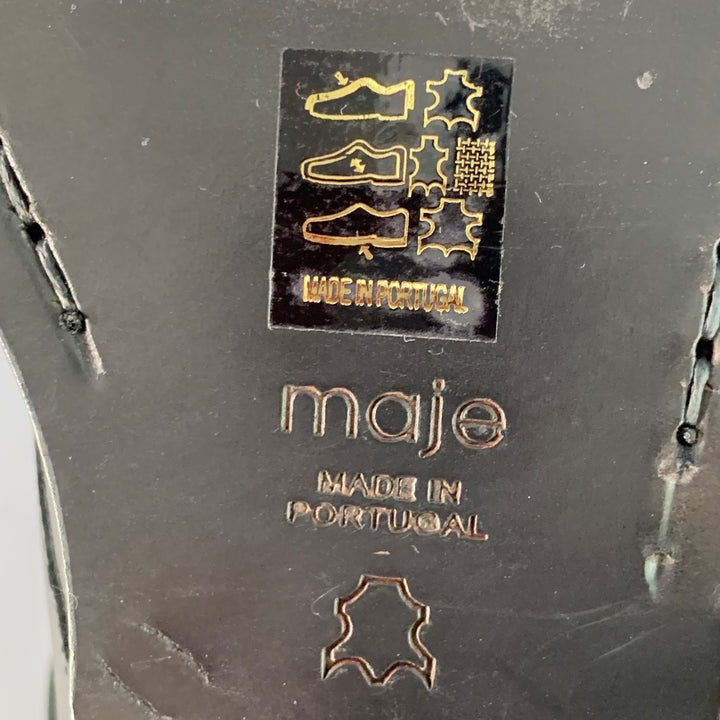 MAJE Size 6 Black Studded Leather Wrap Around Lace-Up Boots