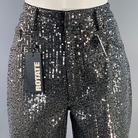 ROTATE Size 26 Grey Charcoal Denim Sequined Straight Zip Fly Casual Pants