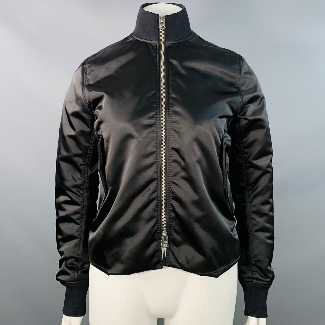 ACNE STUDIOS Size L Black Nylon Side Zippers Varsity Jacket