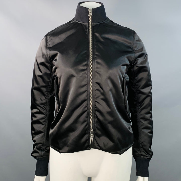 ACNE STUDIOS Size L Black Nylon Side Zippers Varsity Jacket