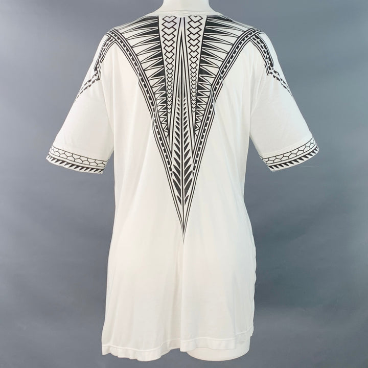 HERVE LEGER Size M White Black Modal Geometric Crew Neck T-Shirt