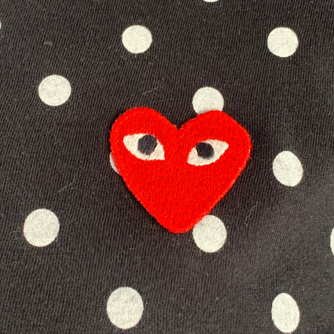 COMME des GARCONS PLAY Size L Black White Polka Dot Heart Cotton Long Sleeve T-shirt