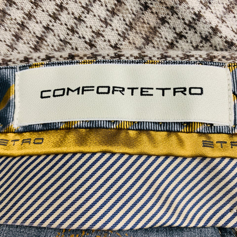 ETRO Size 38 Grey Taupe Houndstooth Cotton Wool Flat Front Dress Pants