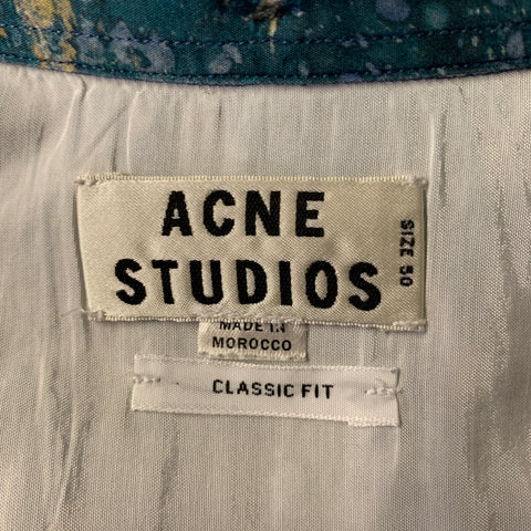 ACNE STUDIOS Size M Blue Teal Marbled Cotton Button Down Long Sleeve Shirt