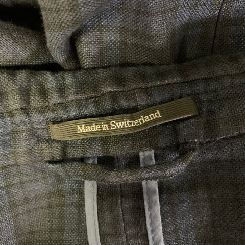 ERMENEGILDO ZEGNA Chest Size 48 Navy Blue Plaid Linen Cotton Wool Sport Coat
