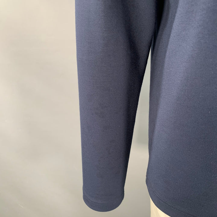 TED BAKER Size L Longman Navy Blue White Stripe Polyester Blend 1/4 Zip Sweatshirt