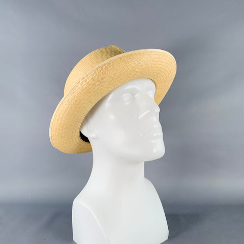 TURNBULL & ASSER Size XL Beige Green Red Woven Straw Panama Hat