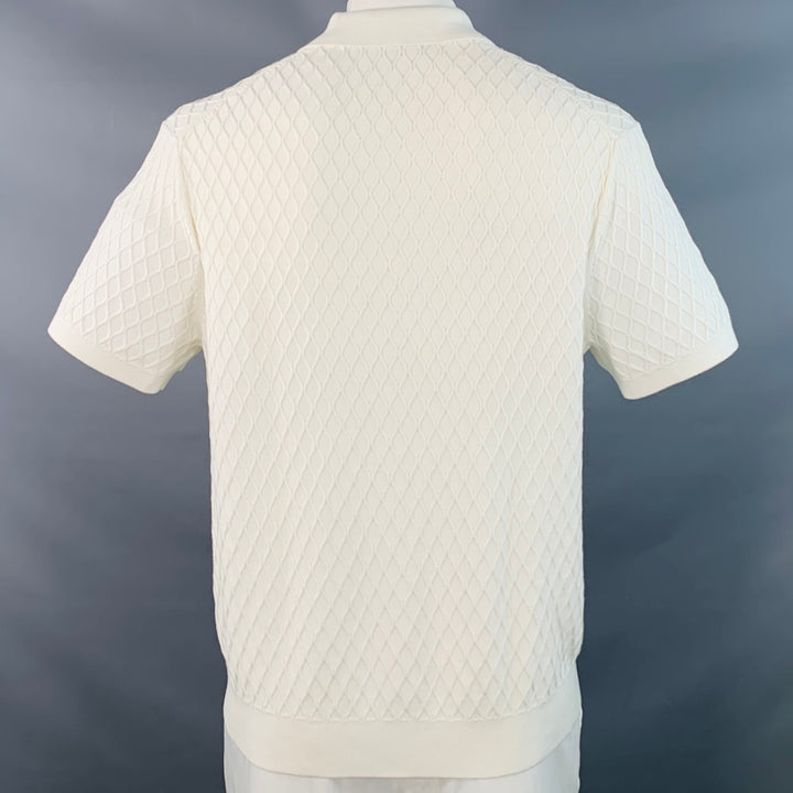 MR TURK Size XL White Cable Knit Cotton Blend Half Placket Polo