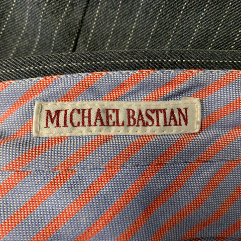 MICHAEL BASTIAN Size 38 Grey White Pinstripe Cotton Button Fly Dress Pants