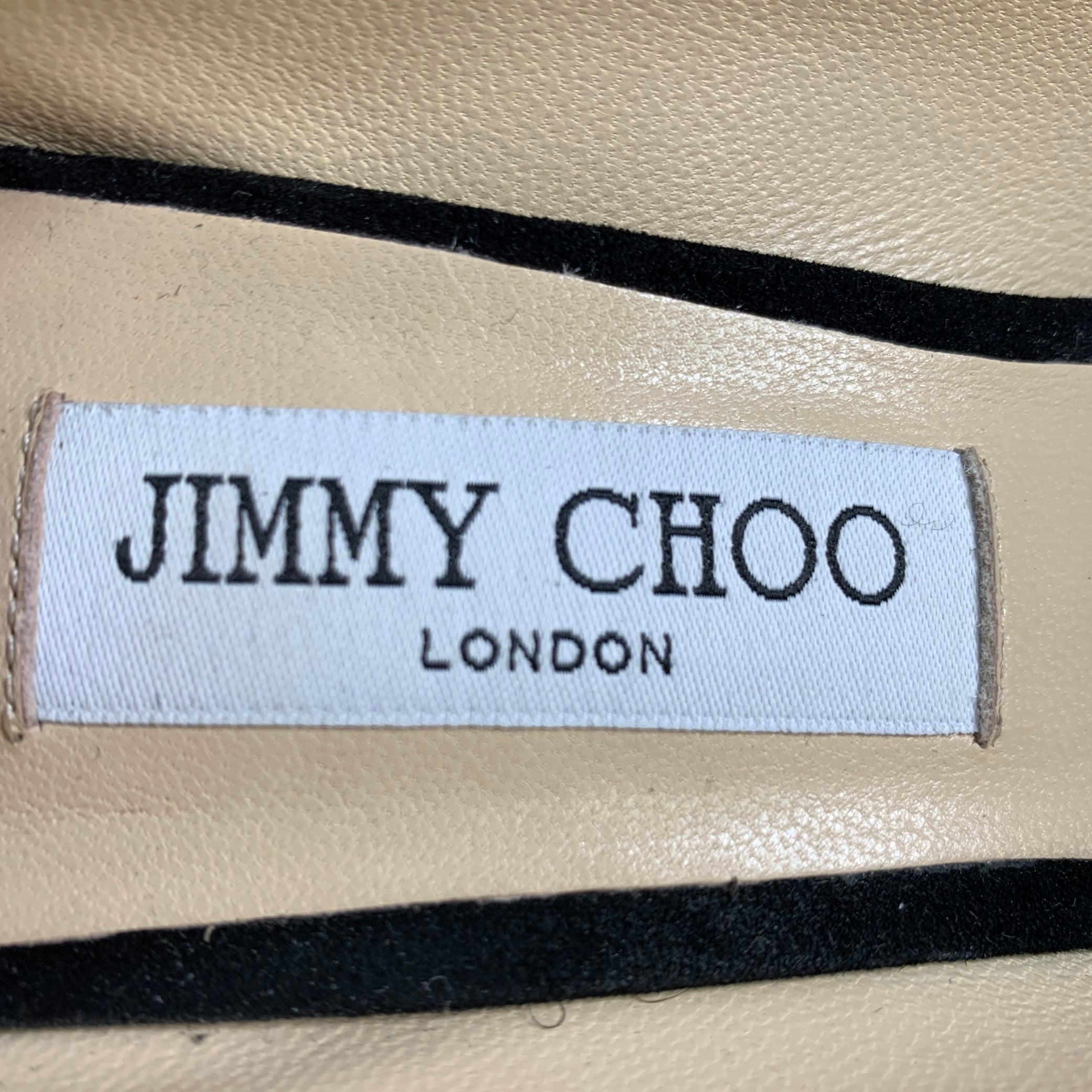 JIMMY CHOO Size 11 Black Cream Suede Faux Pearl Studded