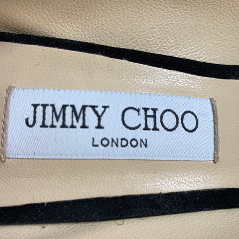JIMMY CHOO Size 11 Black Cream Suede Faux Pearl Studded Heels Pumps