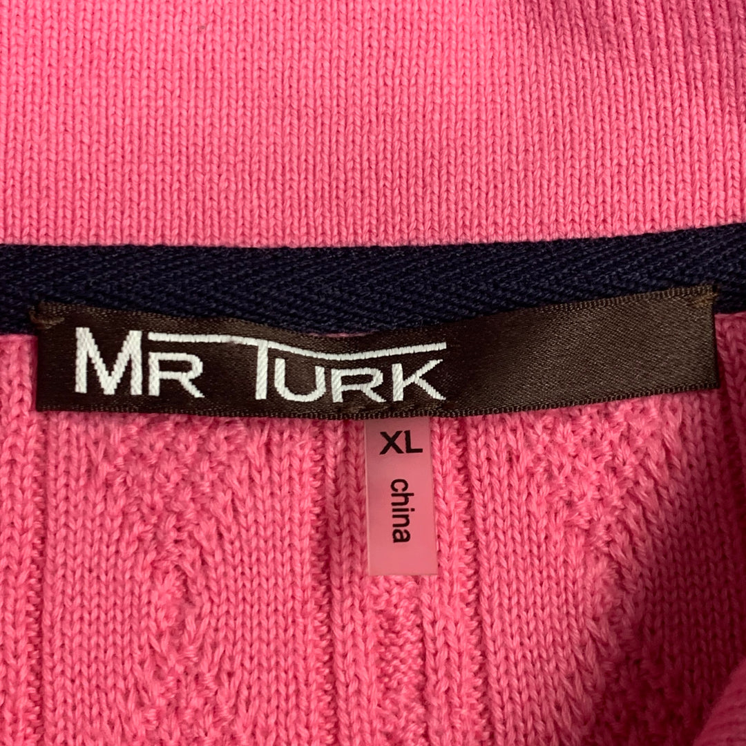 MR TURK Size XL Pink Cable Knit Cotton Half Placket Polo