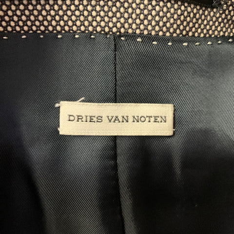 DRIES VAN NOTEN Costume à revers crantés en coton gris et noir Taille 44