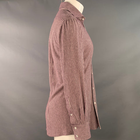 BRUNELLO CUCINELLI Size S Purple White Stripe Cotton Spread Collar Long Sleeve Shirt