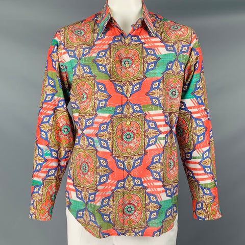 ROBERT GRAHAM Talla L Camisa de manga larga con botones de algodón con estampado multicolor