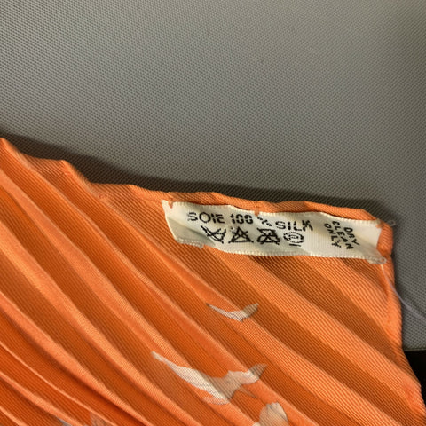 HERMES Orange Green Pleated Silk Scarves
