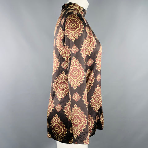 DRIES VAN NOTEN Taille 4 Robe/Haut à Manches Longues Abstraite en Soie Noire Jaune Marron