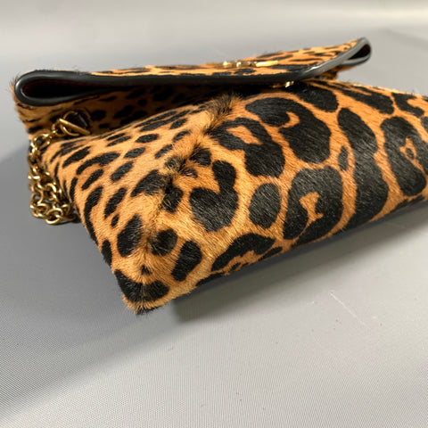 YSL Brown Black 710318 Leopard Pony Hair Envelope Bag