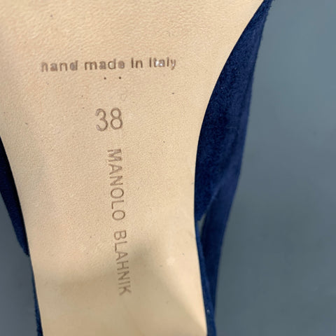 MANOLO BLAHNIK Size 8 Navy Suede Slingback Pumps