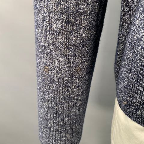 POLO by RALPH LAUREN Taille L Bleu marine Blanc chiné Pull col rond en lin, laine et coton