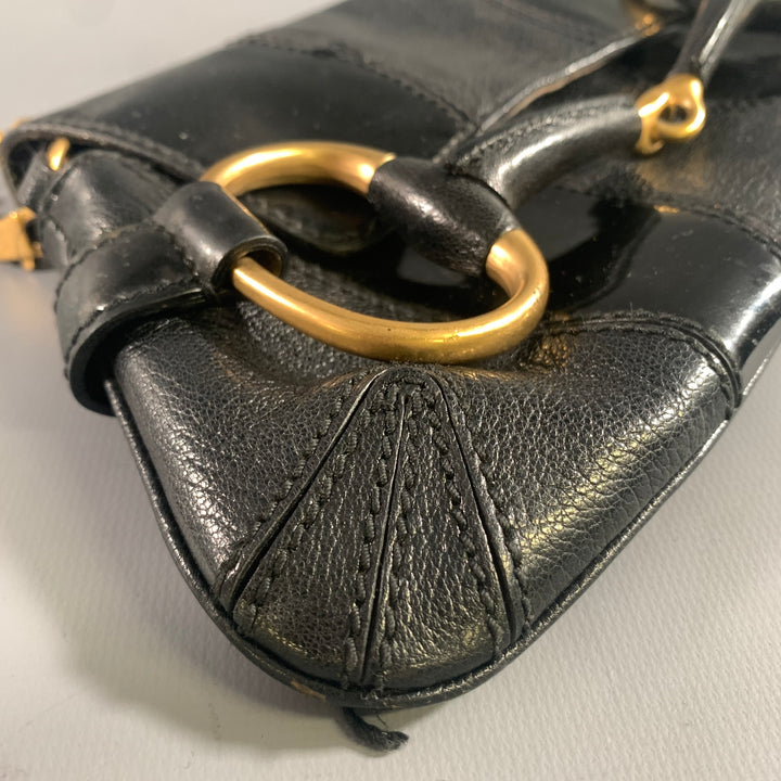 GUCCI Black Gold Horsebit Leather Clutch Shoulder Handbag