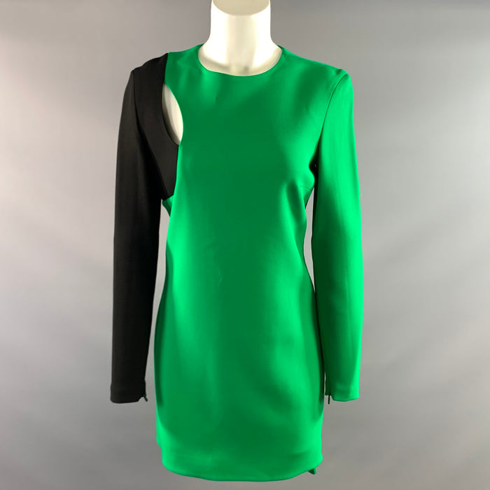 VERSACE FW2015 Size 6 Green Black Viscose Blend Color Block Long Sleeve Dress