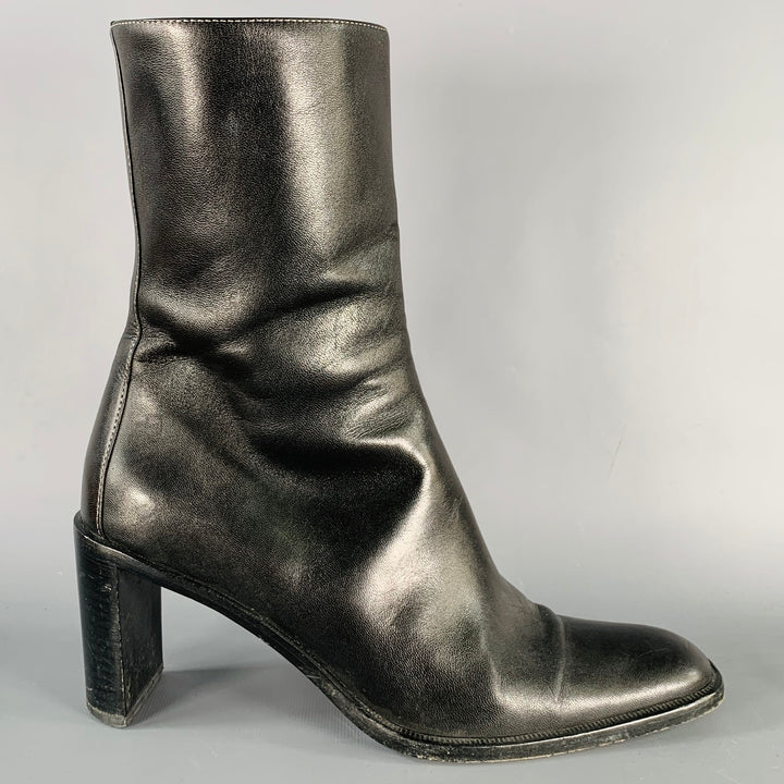 GUCCI Size 10 Black Leather Side Zipper Boots