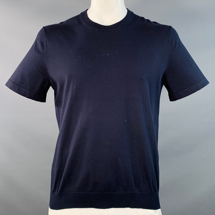 THEORY Size L Navy Cotton Jersey Crew Neck T-shirt
